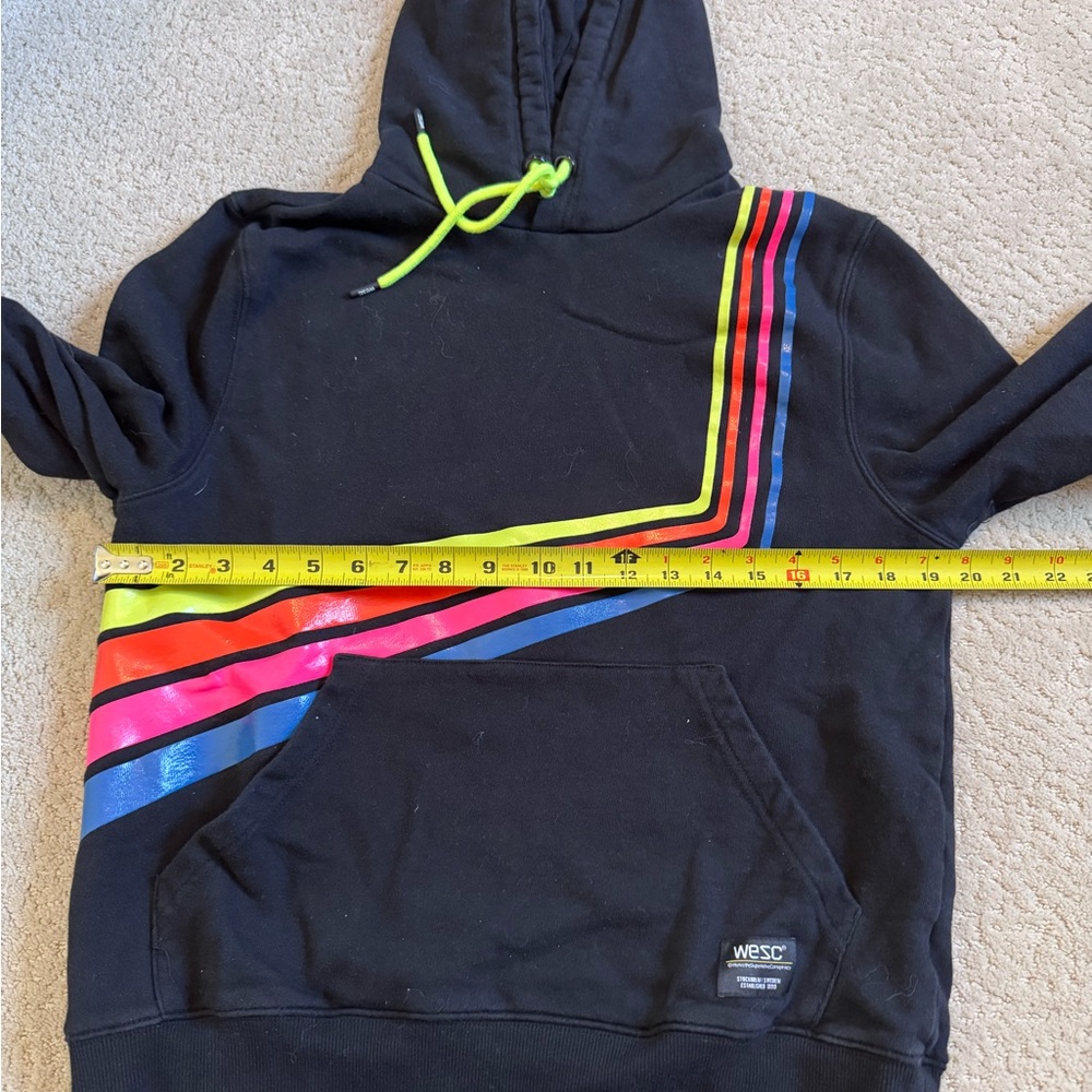 Wesc Mike Retro Stripes Hoodie Black Pullover Mens S Womens M Neon Rainbow - Picture 12 of 13
